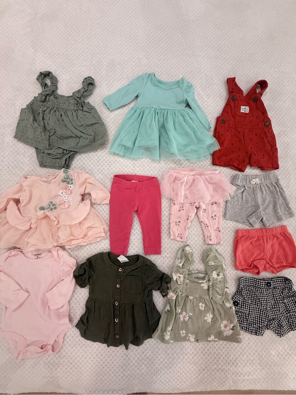 Carter’s Baby Girl Bundle 12 Pieces 3M Dresses Romper Shorts Leggings Lot